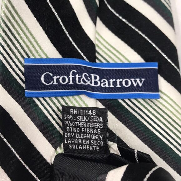 Croft & Barrow Striped Tie Green White Silver - Picture 4 of 5